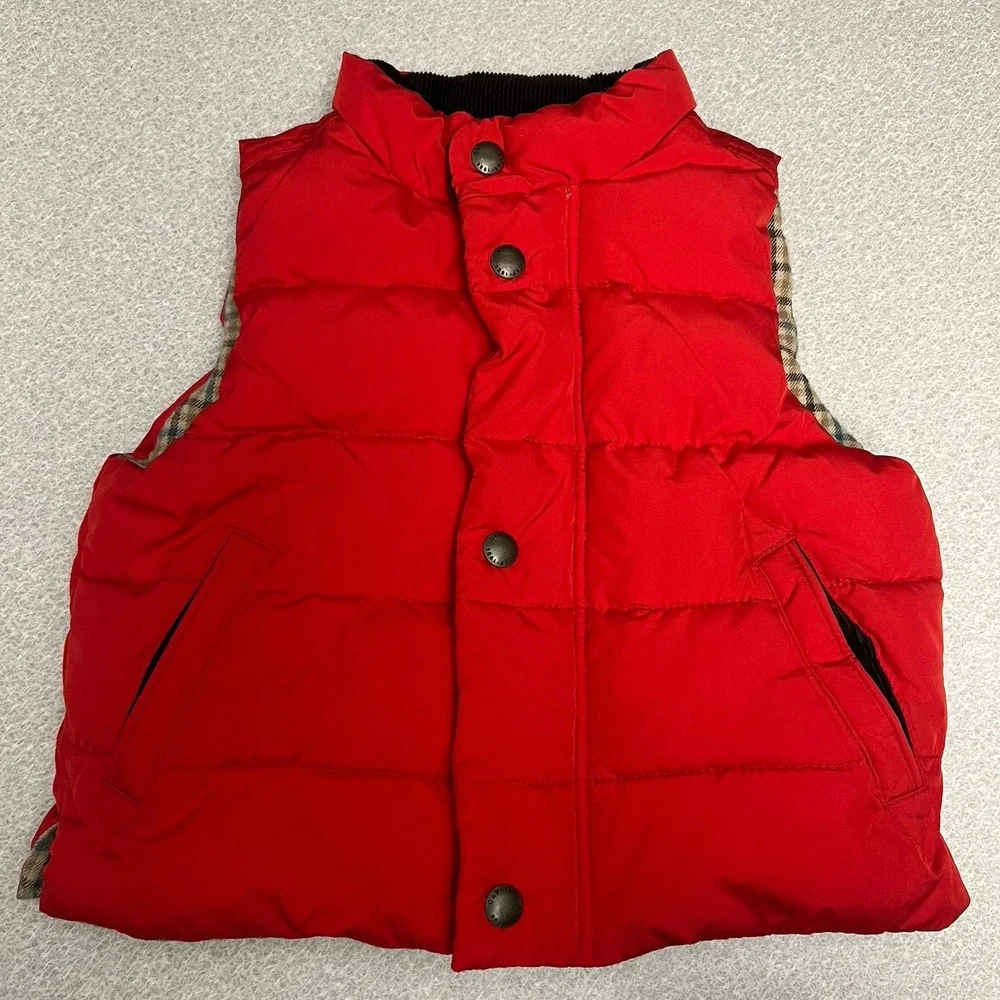 BABY GAP Red‎ Puffer Vest Size 12-18 Months Flannel Lined Zip Snap Pockets